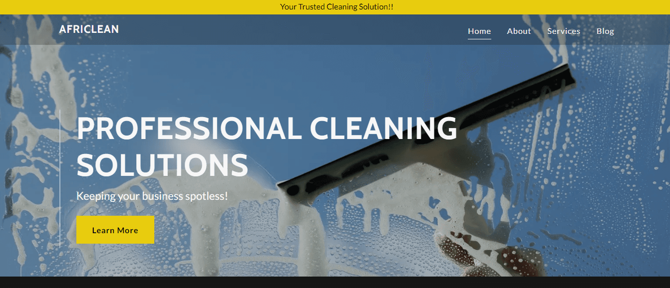 Africlean cleaning company website hero