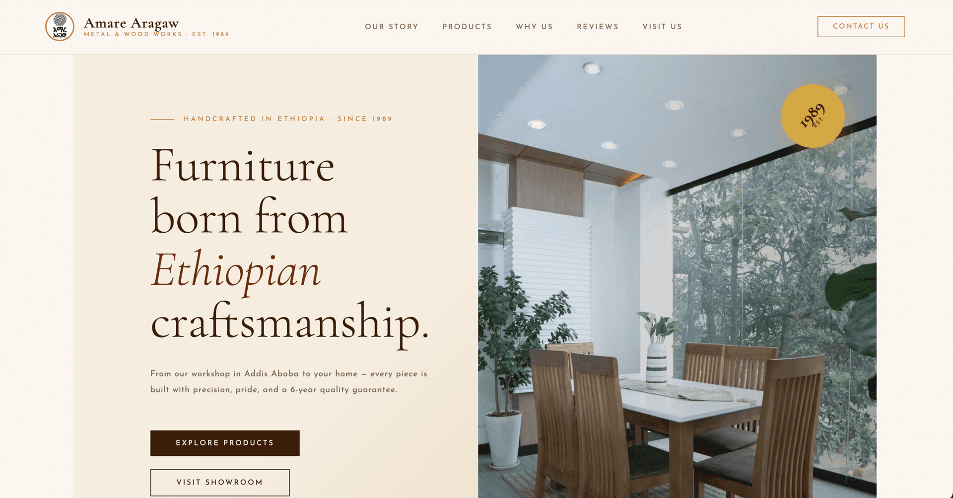 Amare Aragaw furniture website hero