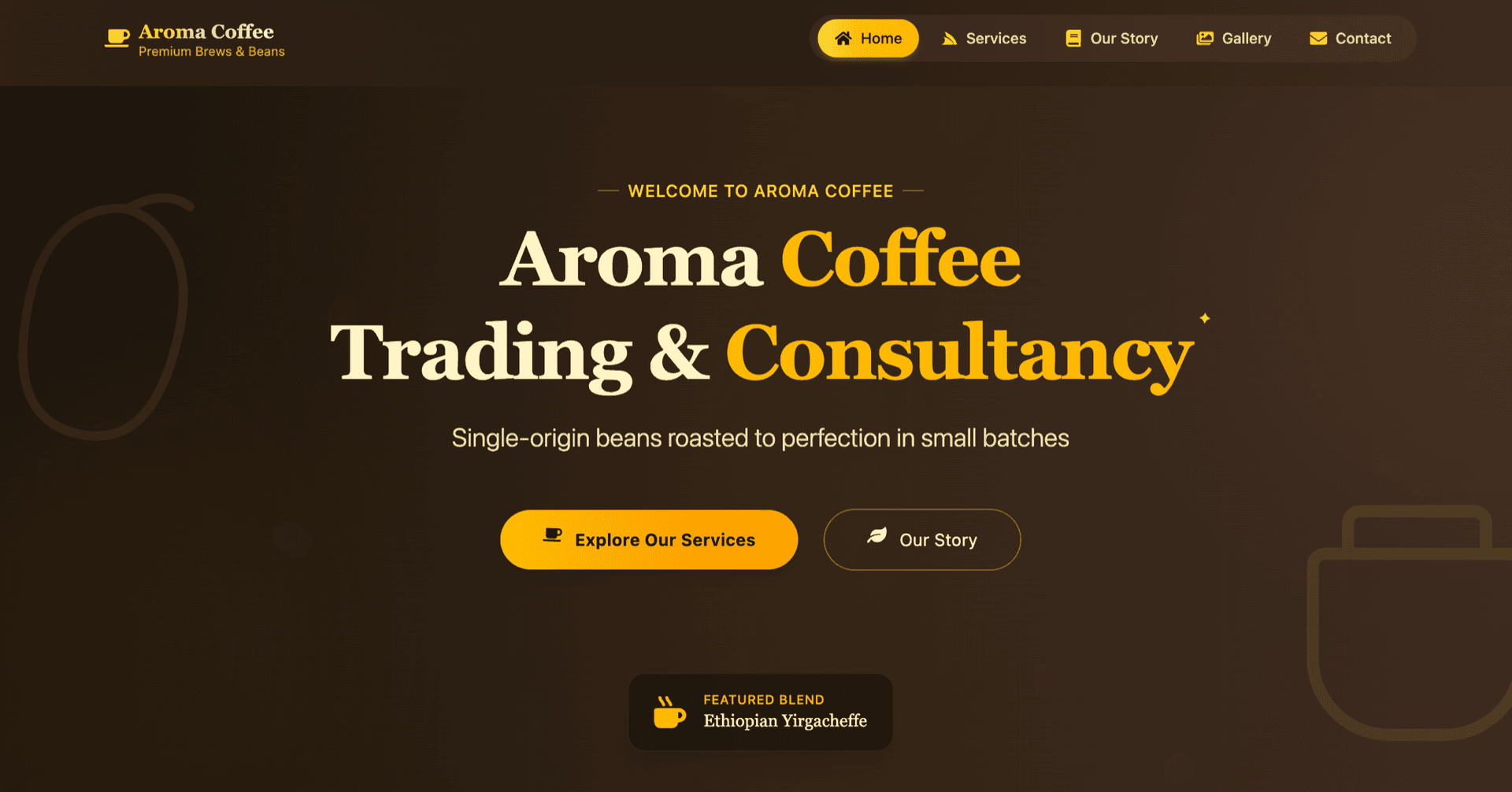 Aroma Coffee website hero