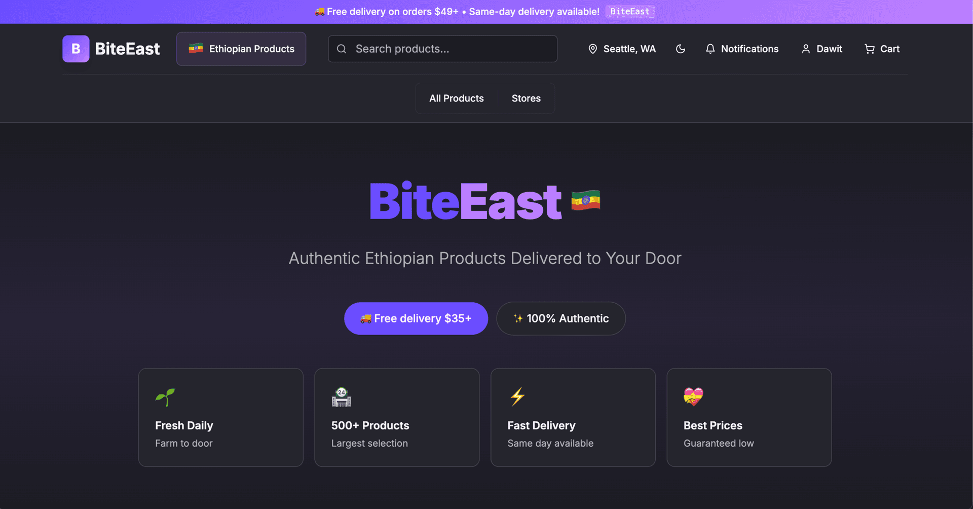 BiteEast e-commerce homepage