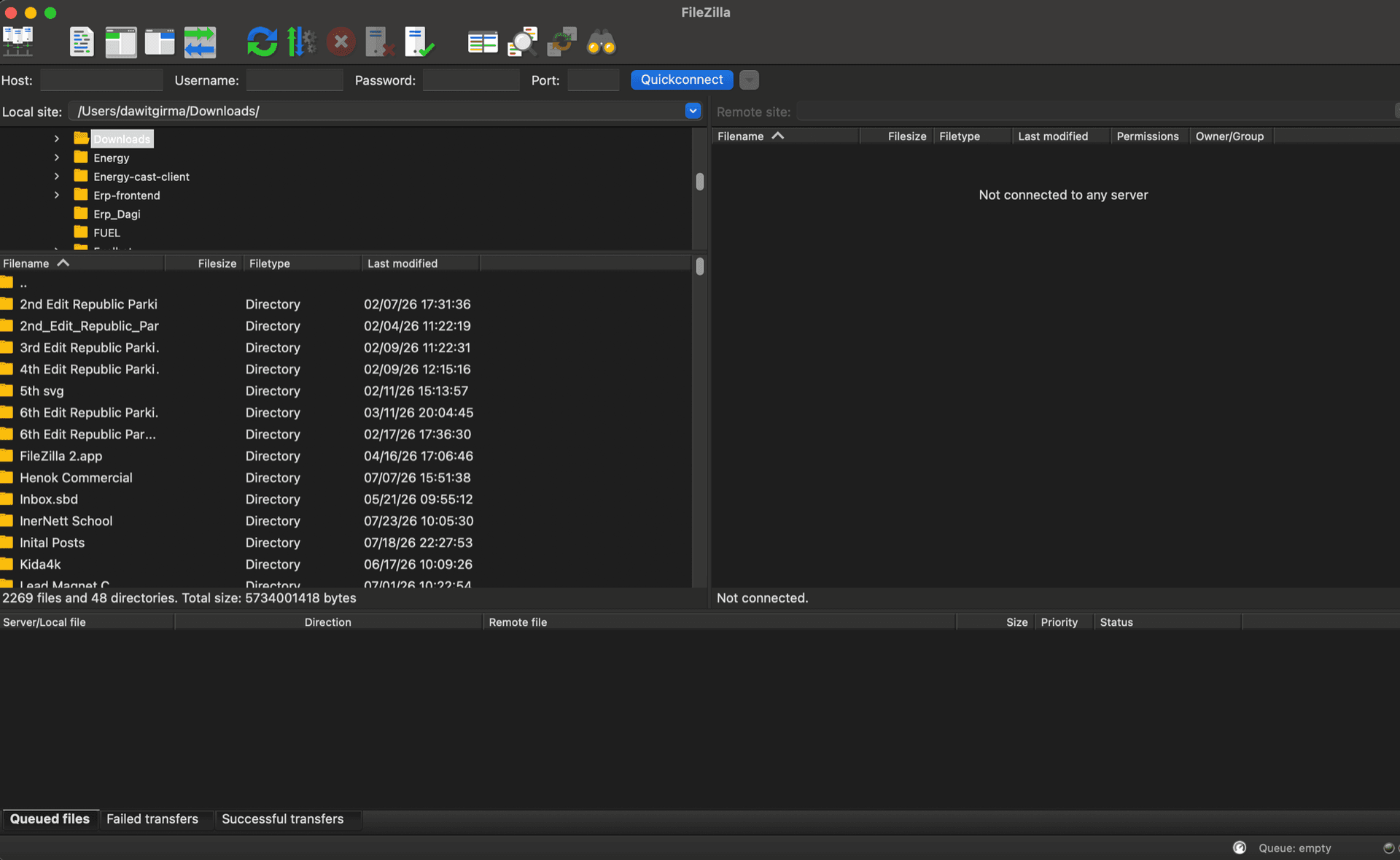FileZilla FTP client during a site migration