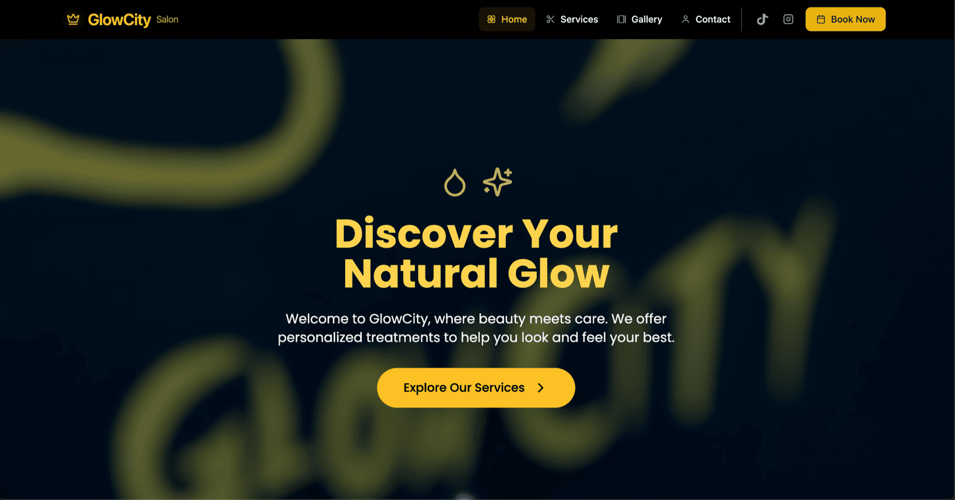 GlowCity Salon website hero