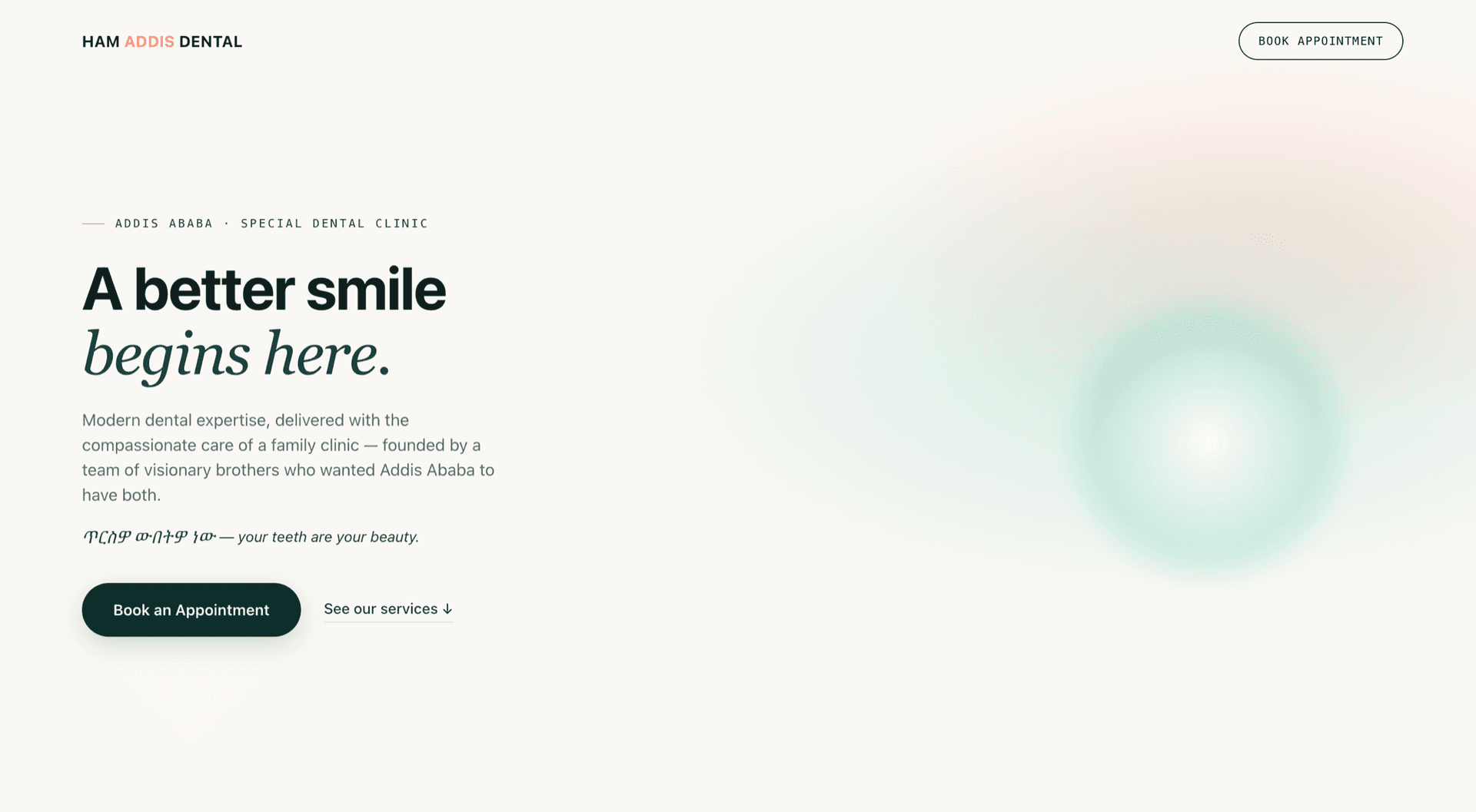 HAM Addis Dental website hero