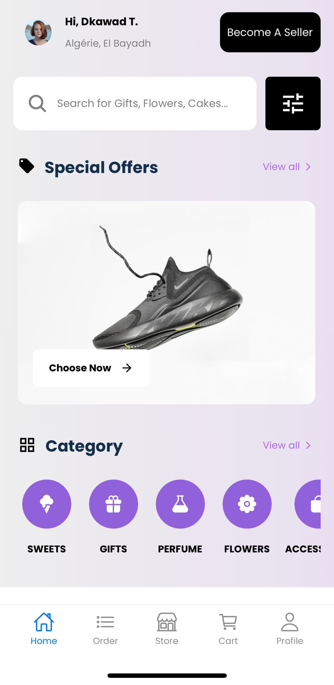 Sabri marketplace mobile app home screen